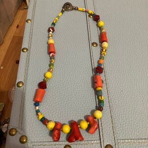 Colorful Coral Beaded Necklace with Sterling Clasp